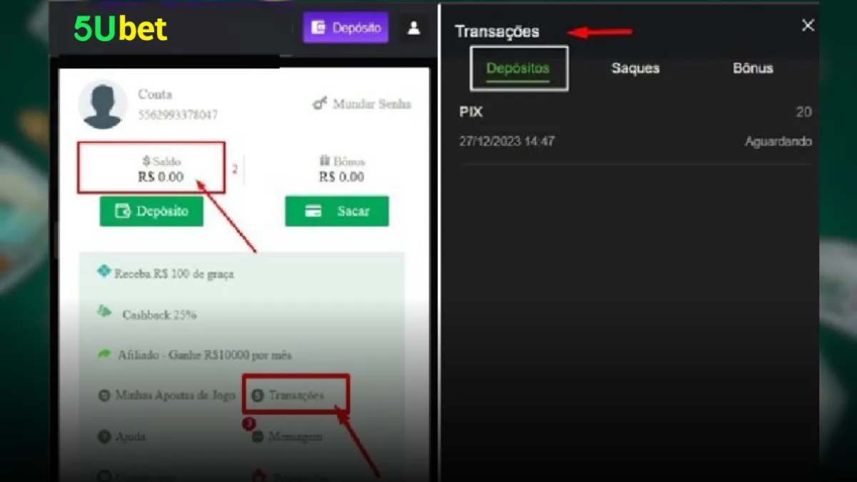 5uBet Depósito Passo 3