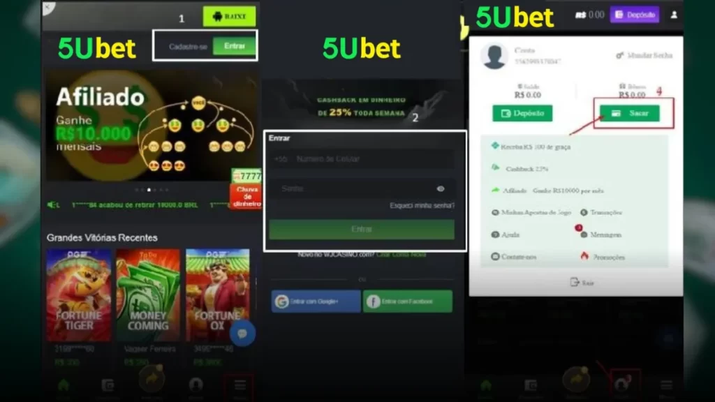 5uBet Saque Passo 1